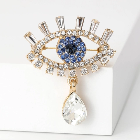 Broche De Ojo Turco De Lujo Con Colgante De Gota De Strass Aleación Dorada Incrustada Ojo Corsage Para Mujer Fiesta Joyería