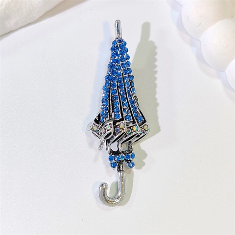 Elegant Alloy Bowknot Umbrella Brooch With Blue Rhinestones Personalized Suit Shirt Corsage For Women Fashion Jewelry Gift