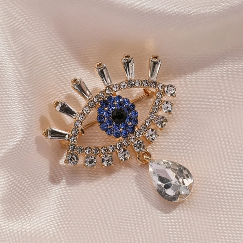 Broche De Ojo Turco De Lujo Con Colgante De Gota De Strass Aleación Dorada Incrustada Ojo Corsage Para Mujer Fiesta Joyería