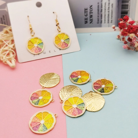 Alloy Enamel Fruit Slice Pendants Colorful Lemon Orange Charms For DIY Bracelet Necklace Jewelry Making Findings For Women