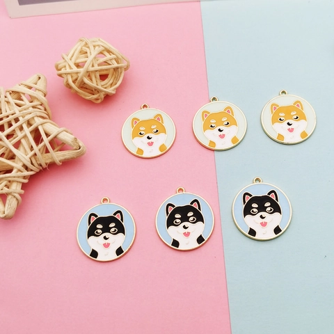 Pendentif Rond en Alliage Émaillé Motif Chien Shiba Inu Husky pour Création de Bijoux DIY Accessoire de Collier Mignon
