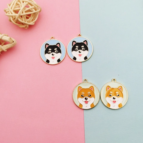 Pendentif Rond en Alliage Émaillé Motif Chien Shiba Inu Husky pour Création de Bijoux DIY Accessoire de Collier Mignon