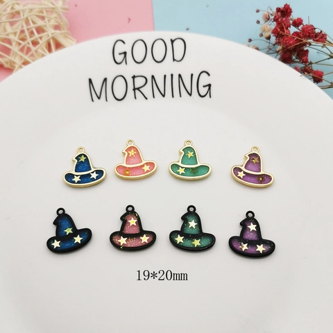 DIY Magic Wizard Hat Alloy Pendants For Jewelry Making Colorful Enamel Witch Hat Charms With Stars Halloween Earring Accessories