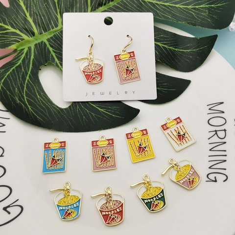 Creative Simulation Food Cup Noodles Spicy Strips Alloy Enamel Charms For DIY Earrings Necklace Keychain Jewelry Accessories