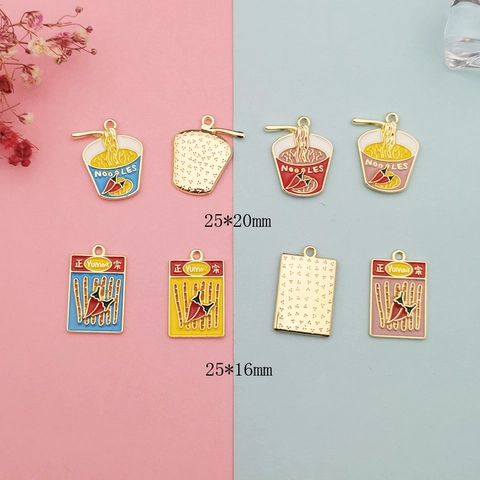 Creative Simulation Food Cup Noodles Spicy Strips Alloy Enamel Charms For DIY Earrings Necklace Keychain Jewelry Accessories
