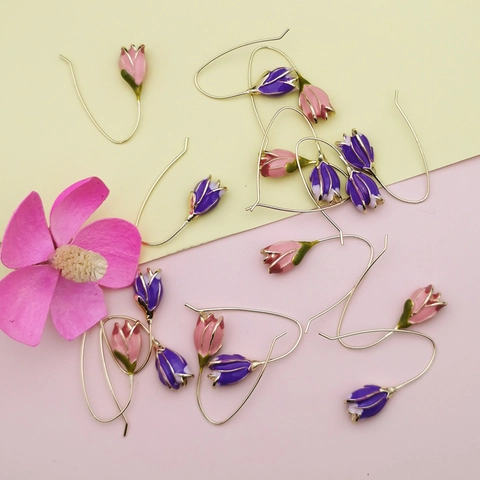 Elegant Alloy Enamel Tulip Flower Hook Earrings For Women Fresh Style Pink Purple Floral Dangle Fashion Jewelry Accessories