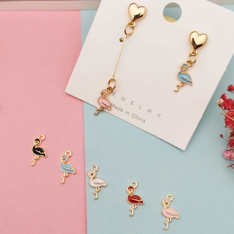 Flamingo Alloy Enamel Pendants Charms For DIY Jewelry Making Bracelet Necklace Earrings Colorful Animal Shape Accessories