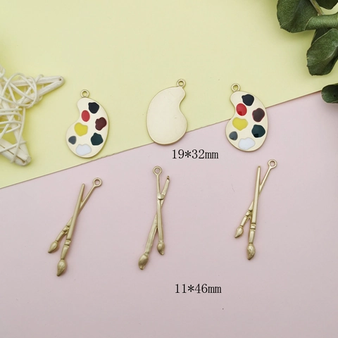 Dijes de Aleación Esmalte Pincel Paleta de Pintura Manualidades Joyería Artística Para Collar Pendiente Pulsera Material Bricolaje