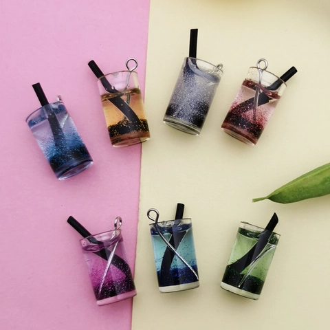 Simulation Bubble Tea Bottle Resin Pendants Mini Drink Cup Charms For Earring Keychain Making Handmade DIY Jewelry Findings Accessories