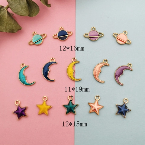 Alloy Drip Oil Celestial Star Moon Planet Enamel Charms For DIY Earrings Necklace Jewelry Making Handicraft Accessories