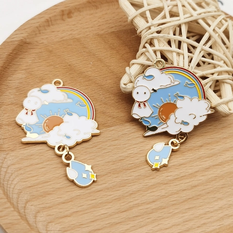 DIY Alloy Enamel Cartoon Sunny Doll Pendant With Rainbow Cloud Sun Raindrop Charms For Necklace Keychain Jewelry Making