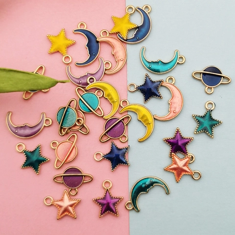 Alloy Drip Oil Celestial Star Moon Planet Enamel Charms For DIY Earrings Necklace Jewelry Making Handicraft Accessories