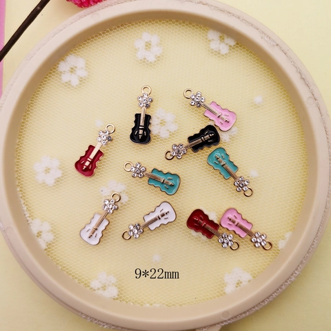 Legierung Emaille Gitarre Musikinstrument Anhänger Mit Strass Blume Für DIY Schmuckherstellung Armband Halskette Zubehör