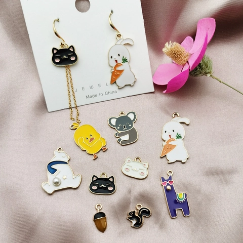 Cartoon Animal Alloy Enamel Charms For DIY Jewelry Making Pendants Rabbit Koala Cat Duck Squirrel Bear Handmade Accessories