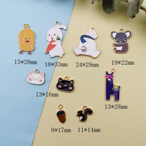 Cartoon Animal Alloy Enamel Charms For DIY Jewelry Making Pendants Rabbit Koala Cat Duck Squirrel Bear Handmade Accessories