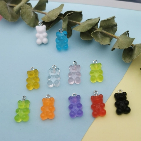 Colorful Resin Gummy Bear Charms With Metal Loop For DIY Earring Keychain Necklace Making Cute Animal Pendant Jewelry Accessory