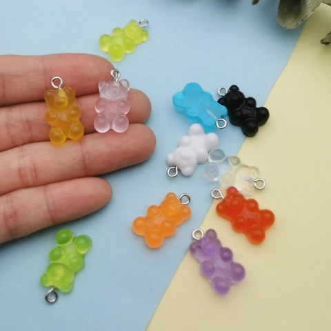 Colorful Resin Gummy Bear Charms With Metal Loop For DIY Earring Keychain Necklace Making Cute Animal Pendant Jewelry Accessory