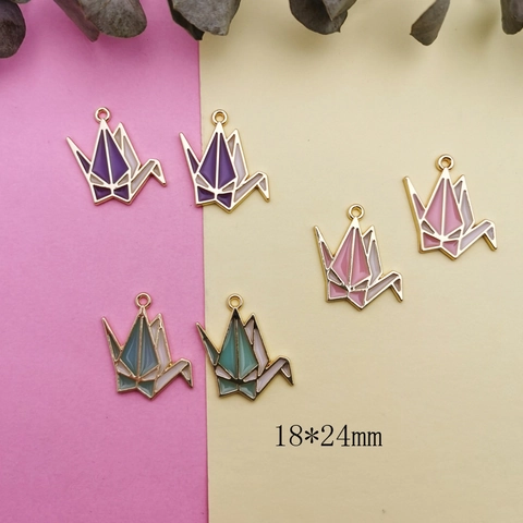 Origami Paper Crane Alloy Enamel Pendants For DIY Jewelry Making Necklaces Earrings Findings Craft Supplies Handmade Accessory