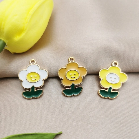 Ciondolo Charm in Lega Smalto Margherita Girasole Viso Sorridente per Gioielli Fai da Te Bracciale Collana Artigianato Donna Ragazza