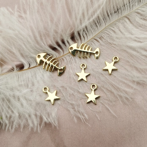 Gold Plated Alloy Star And Fishbone Charms For DIY Jewelry Making Korean Style Star Fish Bone Pendant Accessories