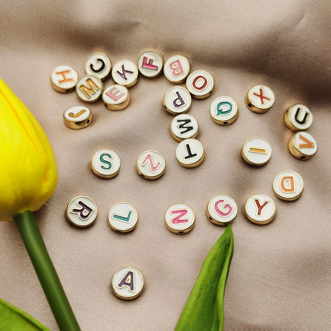 Colorful Enamel A-Z Alphabet Charms Alloy Gold Plated Round Letter Pendants For DIY Jewelry Making Bracelet Necklace Accessories