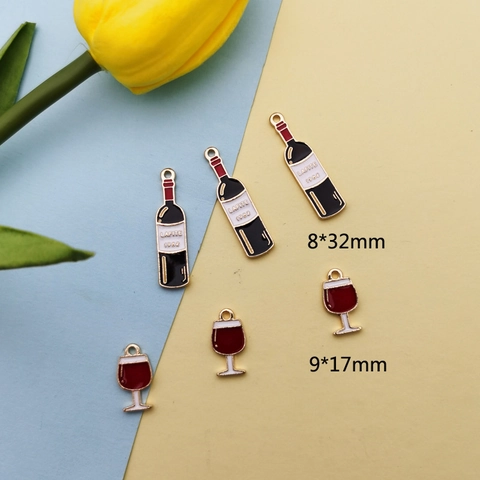 Alloy Enamel Wine Bottle Goblet Charms For DIY Jewelry Making Earrings Necklace Pendants Gold Edge Drip Oil Miniature Drink Theme