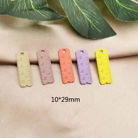 Macaron Color Alloy Mini Ruler Pendants For DIY Jewelry Making Keychain Earring Accessories Spray Painted Ruler Scale Charms