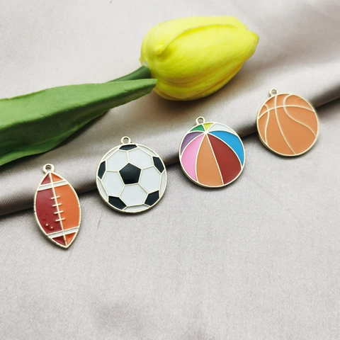 Alloy Enamel Sports Ball Charms Football Basketball Rugby Shape Pendant For DIY Jewelry Making Keychain Accessories Women Men