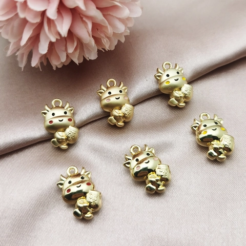 Cartoon Zodiac Ox Alloy Pendant DIY Jewelry Charm For Necklace Bracelet Making Electroplated Fortune Bag Animal Accessories