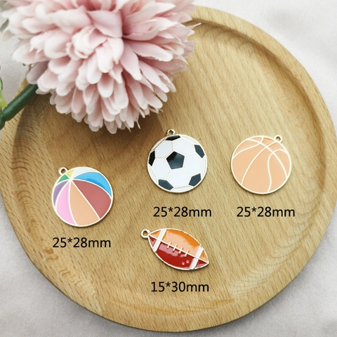 Alloy Enamel Sports Ball Charms Football Basketball Rugby Shape Pendant For DIY Jewelry Making Keychain Accessories Women Men