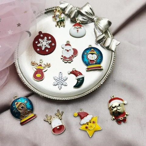 Legering Emaille Kerstbedeltjes Kerstman Rendier Sneeuwvlok Ster DIY Sieraden Accessoires Feestelijke Hangende Hangers Voor Oorbellen