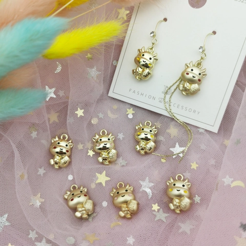 Cartoon Zodiac Ox Alloy Pendant DIY Jewelry Charm For Necklace Bracelet Making Electroplated Fortune Bag Animal Accessories