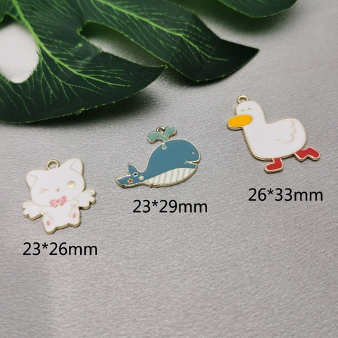 Cute Cartoon Alloy Enamel Animal Charms Whale Duck Cat Drip Oil Pendants For DIY Jewelry Making Necklace Keychain Findings