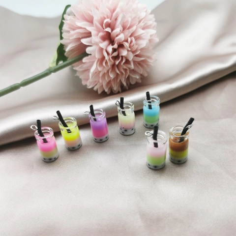 Mini 3D Simulation Bubble Tea Charms Resin Milk Tea Cup Pendants With Metal Eye Pin For DIY Earring Keychain Jewelry Making Accessories