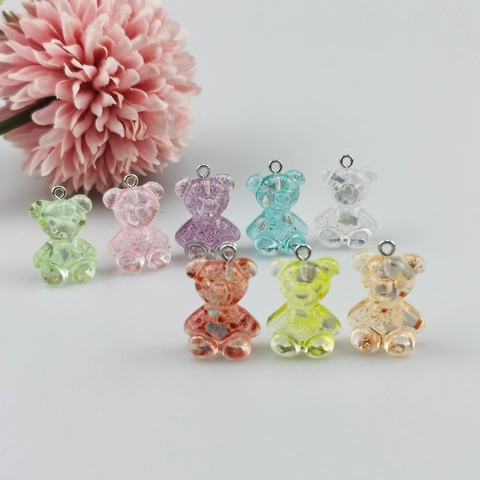 Resin Glitter Bear Pendants DIY Jewelry Findings Cartoon Bear Charms For Earrings Keychain Necklace Making Cute Accessories