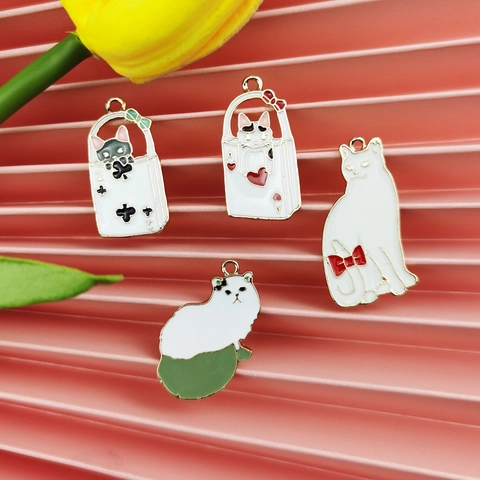 Cartoon Poker Card Cat Enamel Charms For DIY Jewelry Making Alloy Drip Oil Cat Pendants For Earrings Keychain Accessories