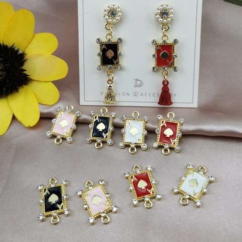 DIY Ace Of Spades Poker Card Alloy Rhinestone Drip Oil Pendant Double Loop Connector Jewelry Making Accessory For Bracelet