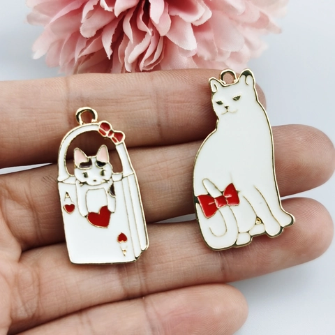 Cartoon Poker Card Cat Enamel Charms For DIY Jewelry Making Alloy Drip Oil Cat Pendants For Earrings Keychain Accessories