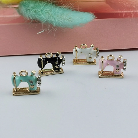 Vintage Alloy Enamel Sewing Machine Charms With Rhinestones For Jewelry Making DIY Necklace Bracelet Keychain Pendants For Women