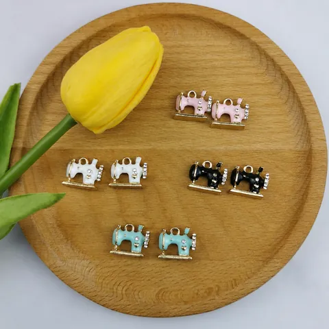 Vintage Alloy Enamel Sewing Machine Charms With Rhinestones For Jewelry Making DIY Necklace Bracelet Keychain Pendants For Women
