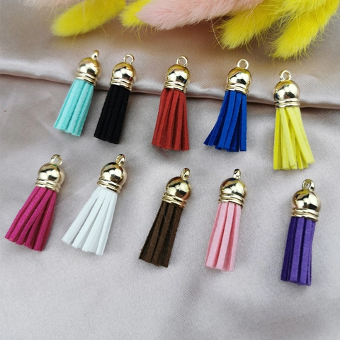 DIY Faux Suede Tassel Charm With Golden Metal Cap For Bag Keychain Phone Jewelry Making Accessories Multicolored Tassel