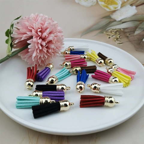DIY Faux Suede Tassel Charm With Golden Metal Cap For Bag Keychain Phone Jewelry Making Accessories Multicolored Tassel
