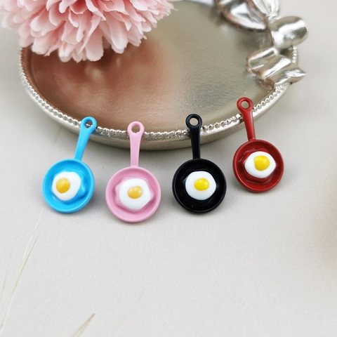 Mini Simulation Frying Pan Fried Egg Alloy Enamel Pendants DIY Jewelry Charms For Necklace Keychain Hanging Handcraft Material