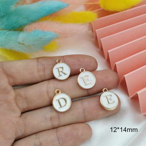Round Double Sided Enamel Letter Alphabet Charms Alloy Gold Plated White Pendant For DIY Bracelet Necklace Jewelry Making