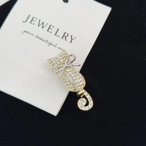 Elegante Spilla a Forma di Gatto in Lega con Strass e Fiocco Argento Corsage Animale Brillante per Donna Gioielli Accessori per Cappotto Maglione