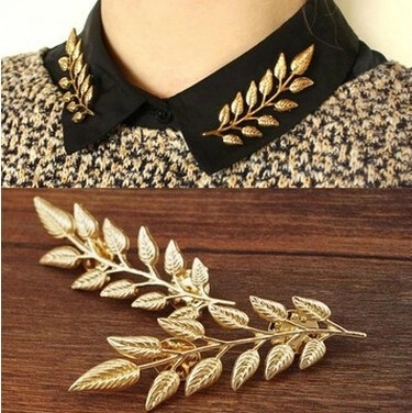 Spille da Colletto Vintage in Lega a Forma di Foglia e Spiga Oro Argento Spilla Coppia per Donna Uomo Completo Camicia Gioielli