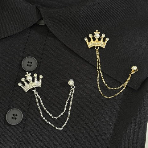 Vintage Britischer Stil Krone Brosche Für Herren Damen Legierung Strass Doppel Kette Quaste Reversnadel Anzug Kreuz Drache Abzeichen Schmuck