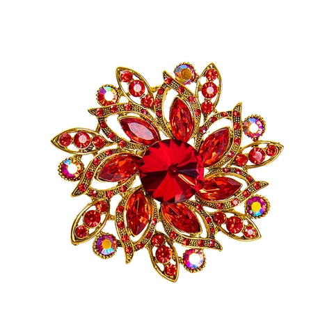 Vintage Alloy Rhinestone Flower Brooch Luxury Colorful Crystal Floral Pin For Women Coat Banquet Party Clothing Accessory