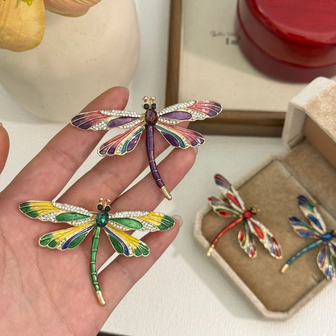 Elegante Broche de Libélula de Esmalte Vintage de Aleación Con Strass Incrustado Para Accesorios de Traje de Mujer