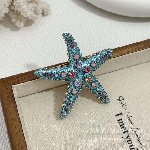 Tropische Zeester Broche Voor Vrouwen Legering Strass Emaille Corsage Speld Elegant Niche Ontwerp Mode Sieraden Cadeau